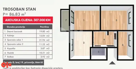 Stanovi/Stan 77,63m2 - Vrtovi Sunca/Centar Sarajevo 15